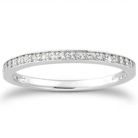 Size: 5 - 14k White Gold Micro-pave Diamond Wedding Ring Band Set 3/4 Around