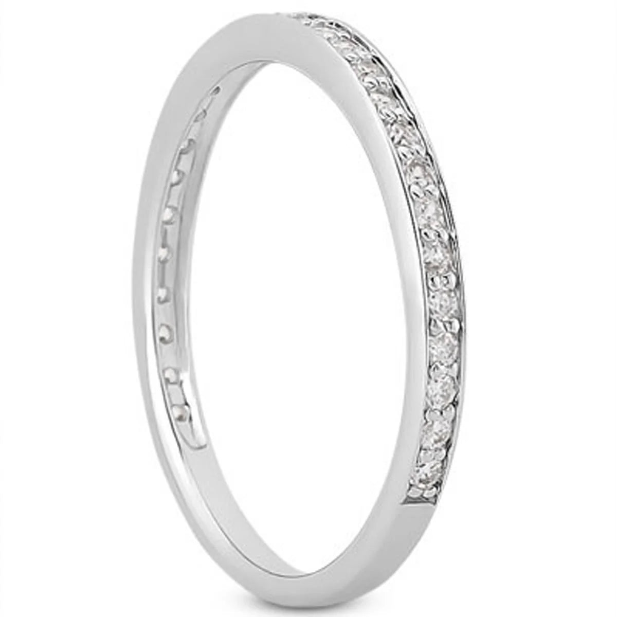 Size: 5.5 - 14k White Gold Micro-pave Diamond Wedding Ring Band Set 3/4 Around