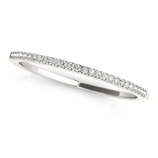 Size: 3 - 14k White Gold Slim Round Pave Set Wedding Band (1/10 cttw)