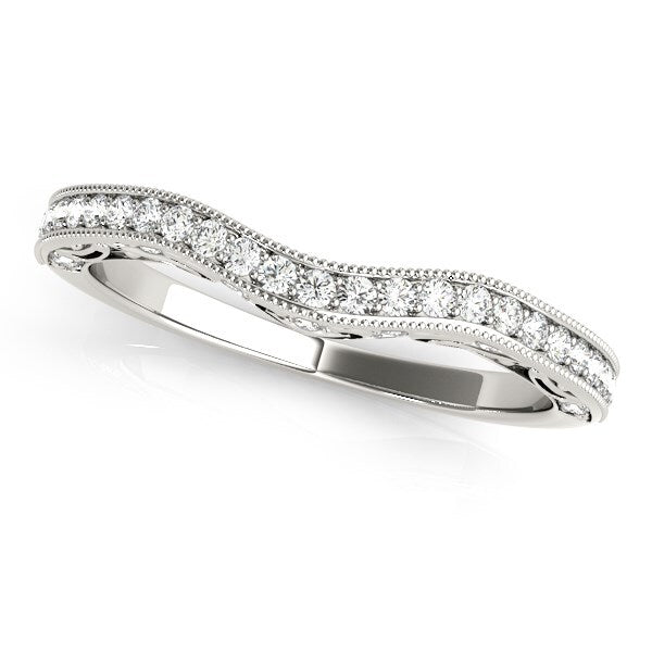 Size: 3 - 14k White Gold Milgrained Pave Set Curved Diamond Wedding Band (1/5 cttw)