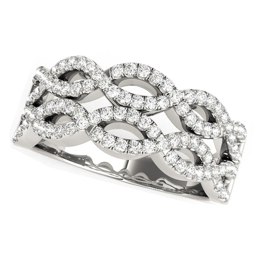 Size: 3.5 - Diamond Studded Double Interlocking Waves Ring in 14k White Gold  (5/8 cttw)