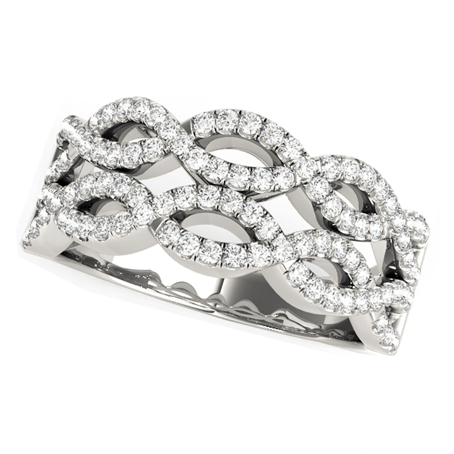 Size: 4 - Diamond Studded Double Interlocking Waves Ring in 14k White Gold  (5/8 cttw)