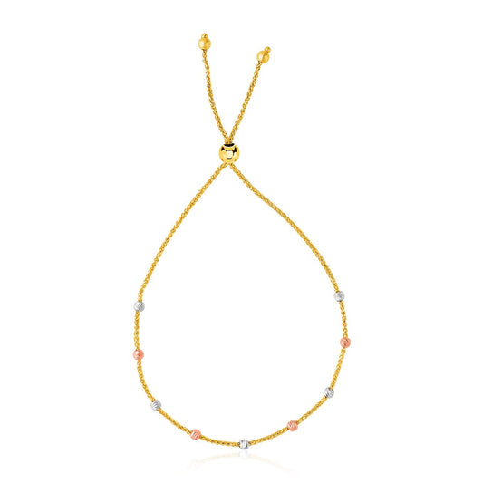 Size: 9.25'' - 14k Tri-Color Gold Textured Bead Station Lariat Bracelet