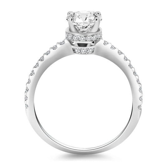 Size: 4 - 14k White Gold Diamond Collar Engagement Ring Mounting