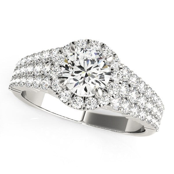 Size: 3.5 - 14k White Gold Graduated Pave Set Shank Diamond Engagement Ring (1 5/8 cttw)