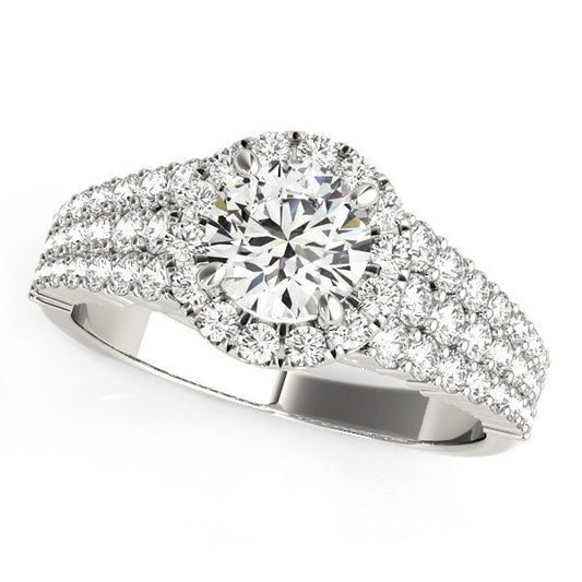 Size: 3 - 14k White Gold Graduated Pave Set Shank Diamond Engagement Ring (1 5/8 cttw)