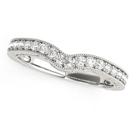 Size: 3.5 - 14k White Gold Bead Border Curved Diamond Wedding Band (1/4 cttw)