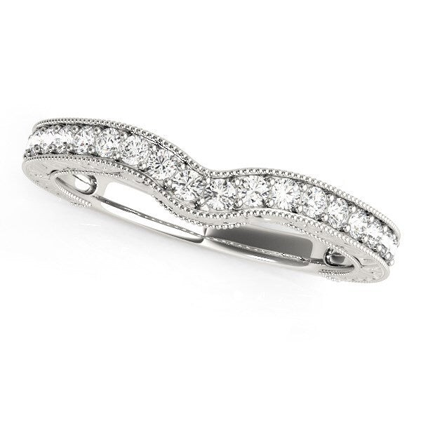 Size: 3 - 14k White Gold Bead Border Curved Diamond Wedding Band (1/4 cttw)