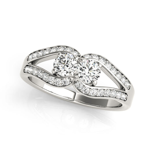 Size: 3.5 - Two Stone Split Shank Design Diamond Ring in 14k White Gold (3/4 cttw)