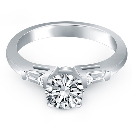 Size: 4.5 - 14k White Gold Engagement Ring Mounting with Tapered Baguette Side Diamonds