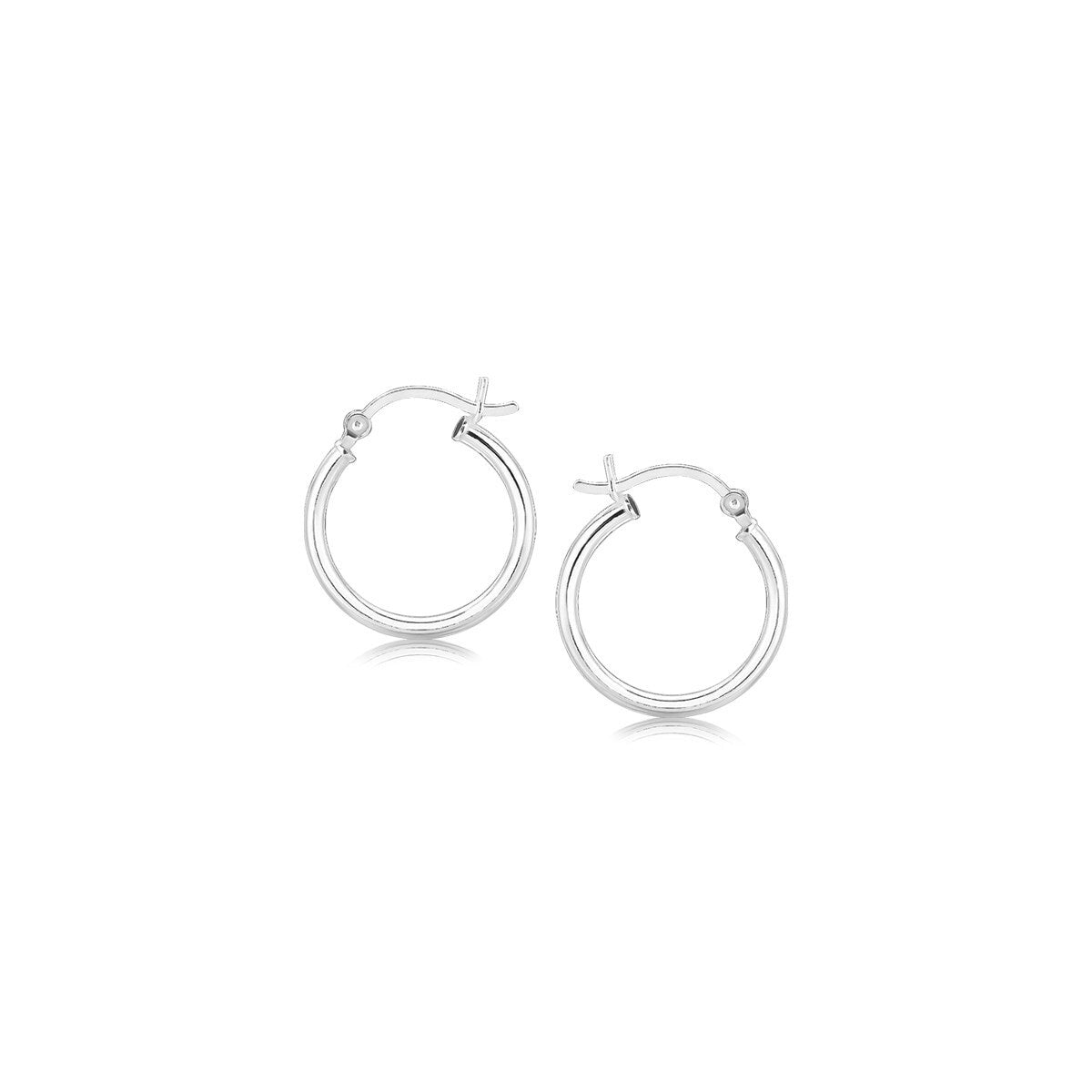 Polished Sterling Silver and Rhodium Plated Hoop Earrings (2x15mm)