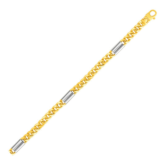 Size: 8.5'' - 14k Two Tone Gold Mens Twisted Oval and Bar Link Bracelet