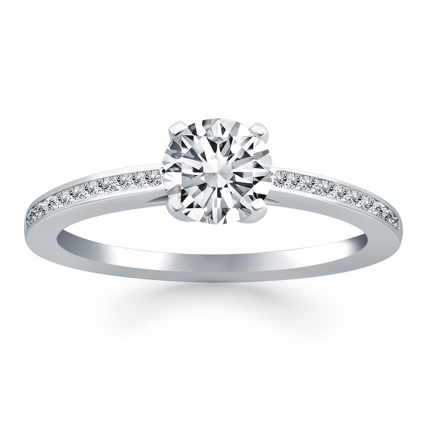 Size: 4.5 - 14k White Gold Channel Set Cathedral Engagement Ring