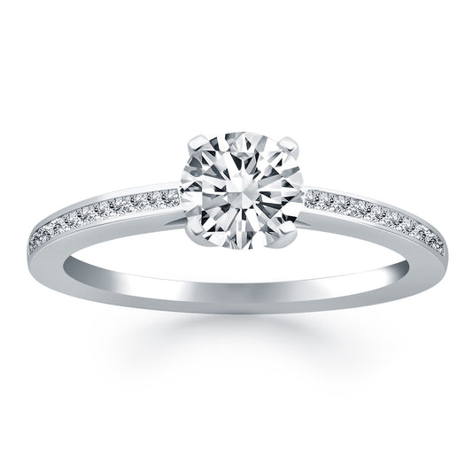 Size: 4.5 - 14k White Gold Channel Set Cathedral Engagement Ring