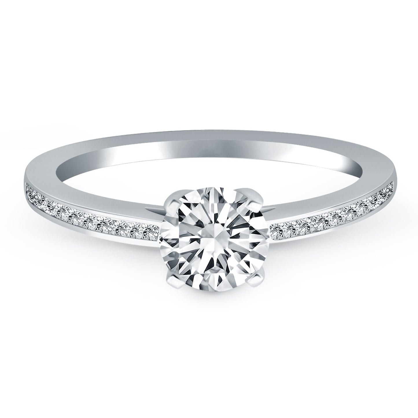 Size: 4.5 - 14k White Gold Channel Set Cathedral Engagement Ring