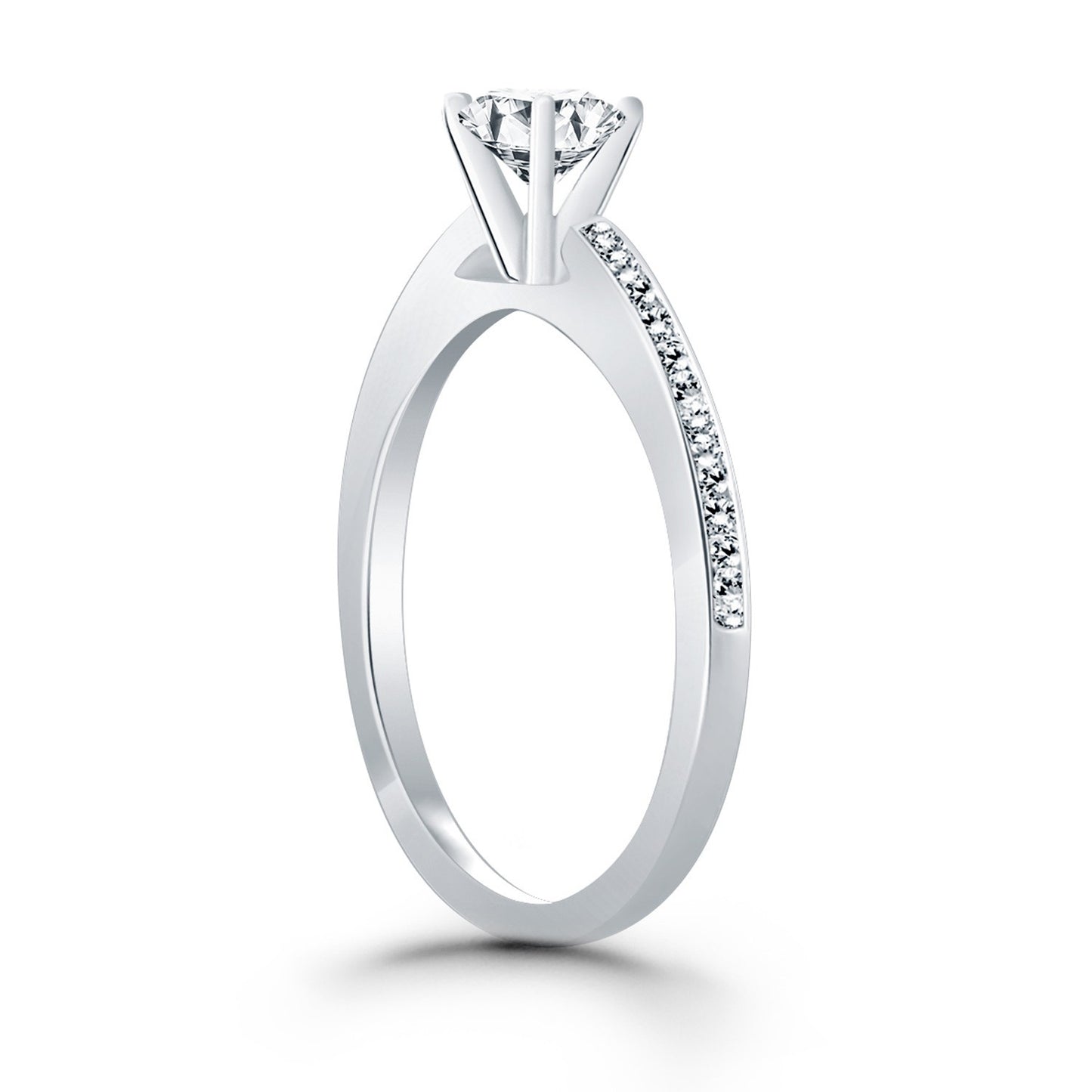 Size: 4.5 - 14k White Gold Channel Set Cathedral Engagement Ring