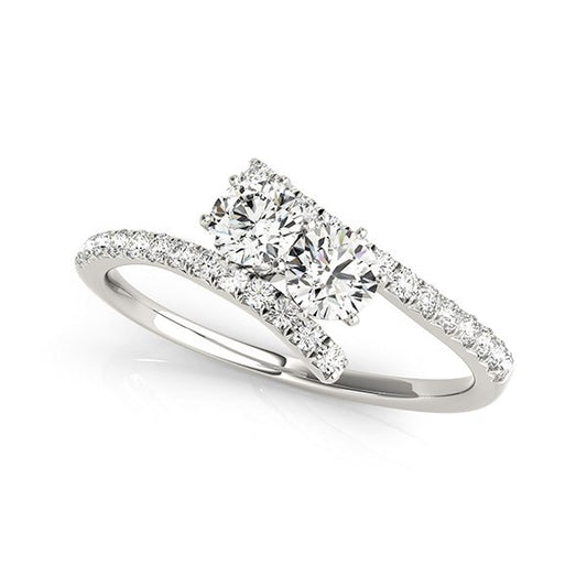 Size: 3.5 - Two Stone Bypass Diamond Ring in 14k White Gold (3/4 cttw)