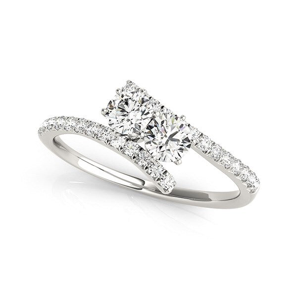 Size: 3 - Two Stone Bypass Diamond Ring in 14k White Gold (3/4 cttw)