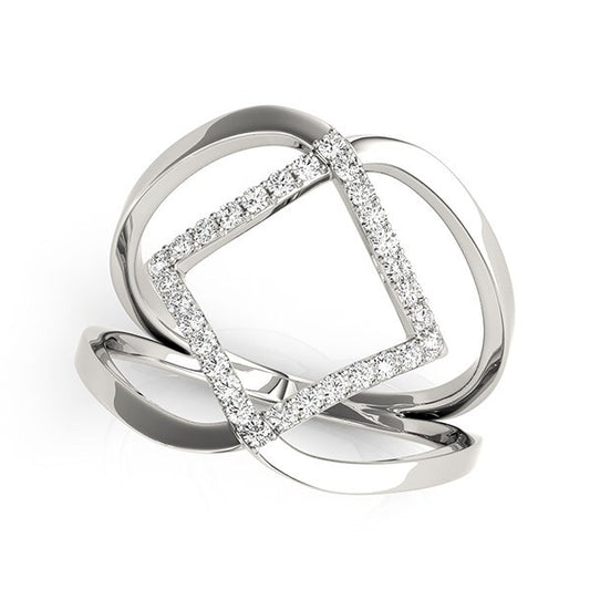 Size: 3.5 - 14k White Gold Interlaced Design Diamond Ring (1/5 cttw)