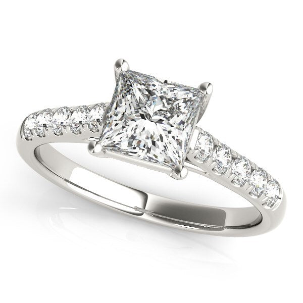 Size: 3.5 - 14k White Gold Trellis Set Princess Cut Diamond Engagement Ring (1 1/4 cttw)