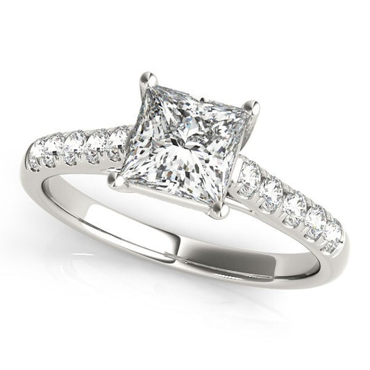 Size: 5 - 14k White Gold Trellis Set Princess Cut Diamond Engagement Ring (1 1/4 cttw)