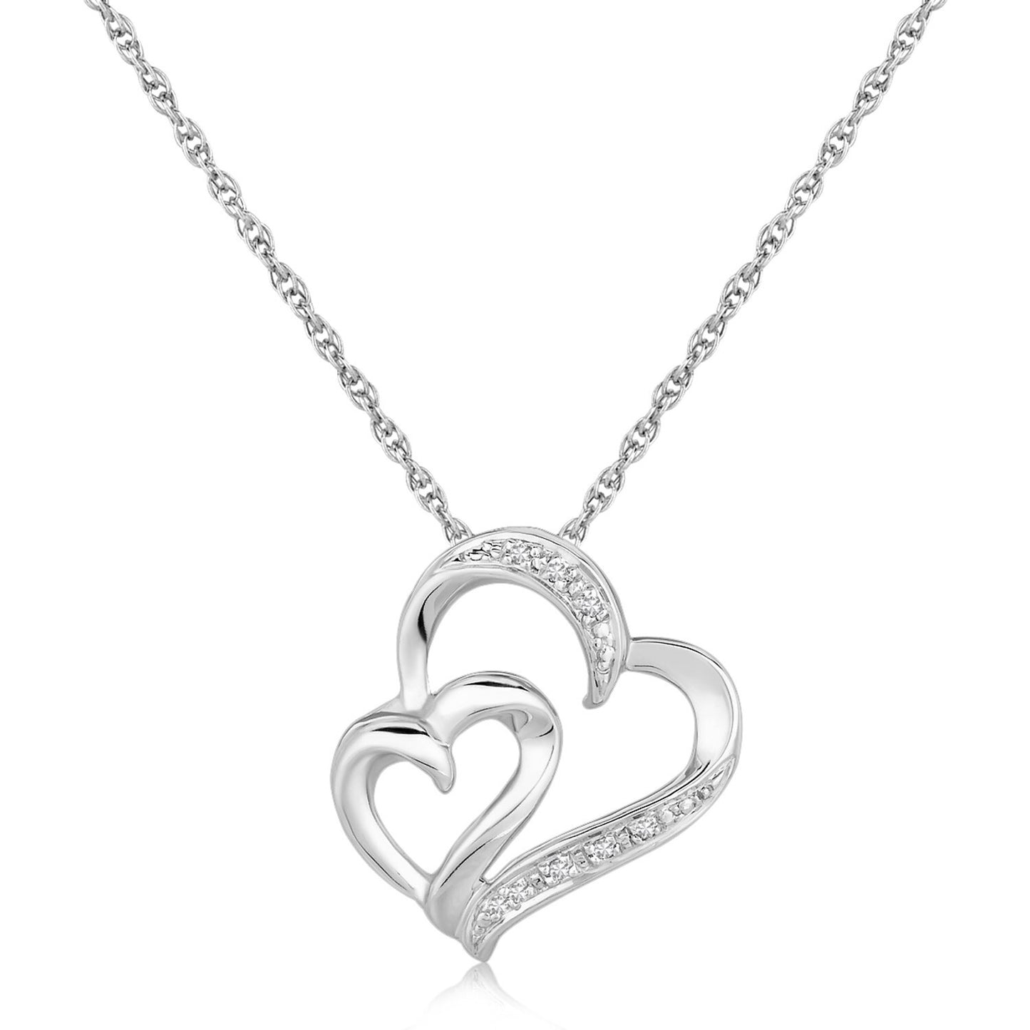 Size: 18 - Sterling Silver Diamond Accented Dual Fancy Heart Pendant (.02 cttw)