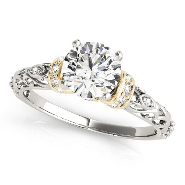 Size: 3.5 - 14k White And Yellow Gold Antique Style Diamond Engagement Ring (1 1/8 cttw)