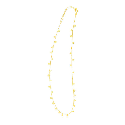 Size: 18'' - 14K Yellow Gold Necklace with Dangling Stars