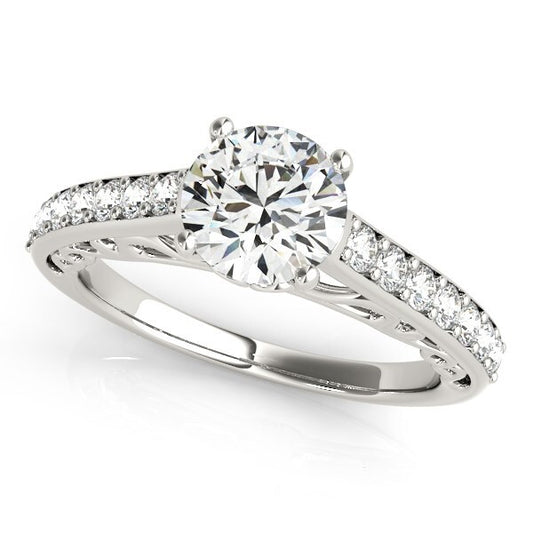 Size: 3.5 - 14k White Gold Unique Detailing Diamond Engagement Ring (1 1/3 cttw)