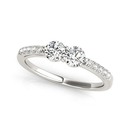 Size: 3.5 - 14k White Gold Two Stone Round Diamond Ring (5/8 cttw)