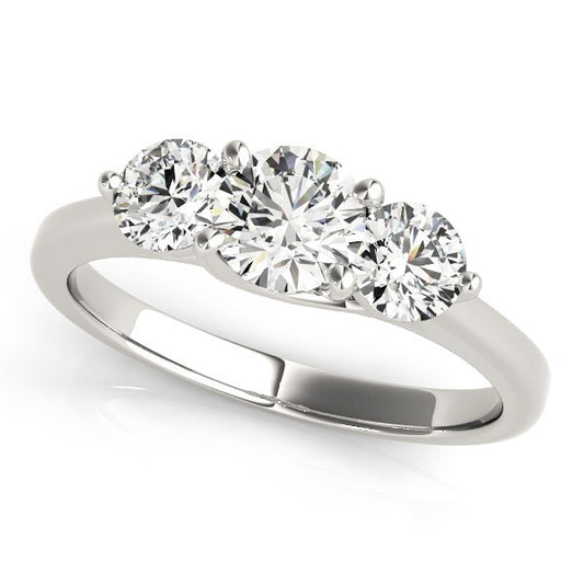 Size: 3.5 - 14k White Gold Classic 3 Stone Round Diamond Engagement Ring (1 cttw)