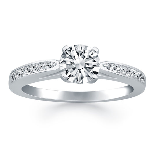 Size: 4.5 - 14k White Gold Cathedral Engagement Ring with Pave Diamonds