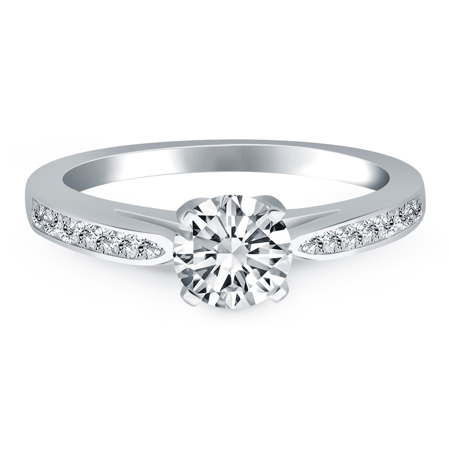 Size: 4 - 14k White Gold Cathedral Engagement Ring with Pave Diamonds