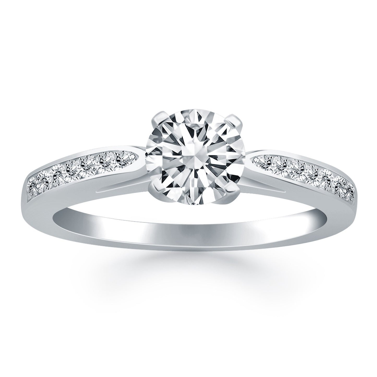 Size: 5.5 - 14k White Gold Cathedral Engagement Ring with Pave Diamonds