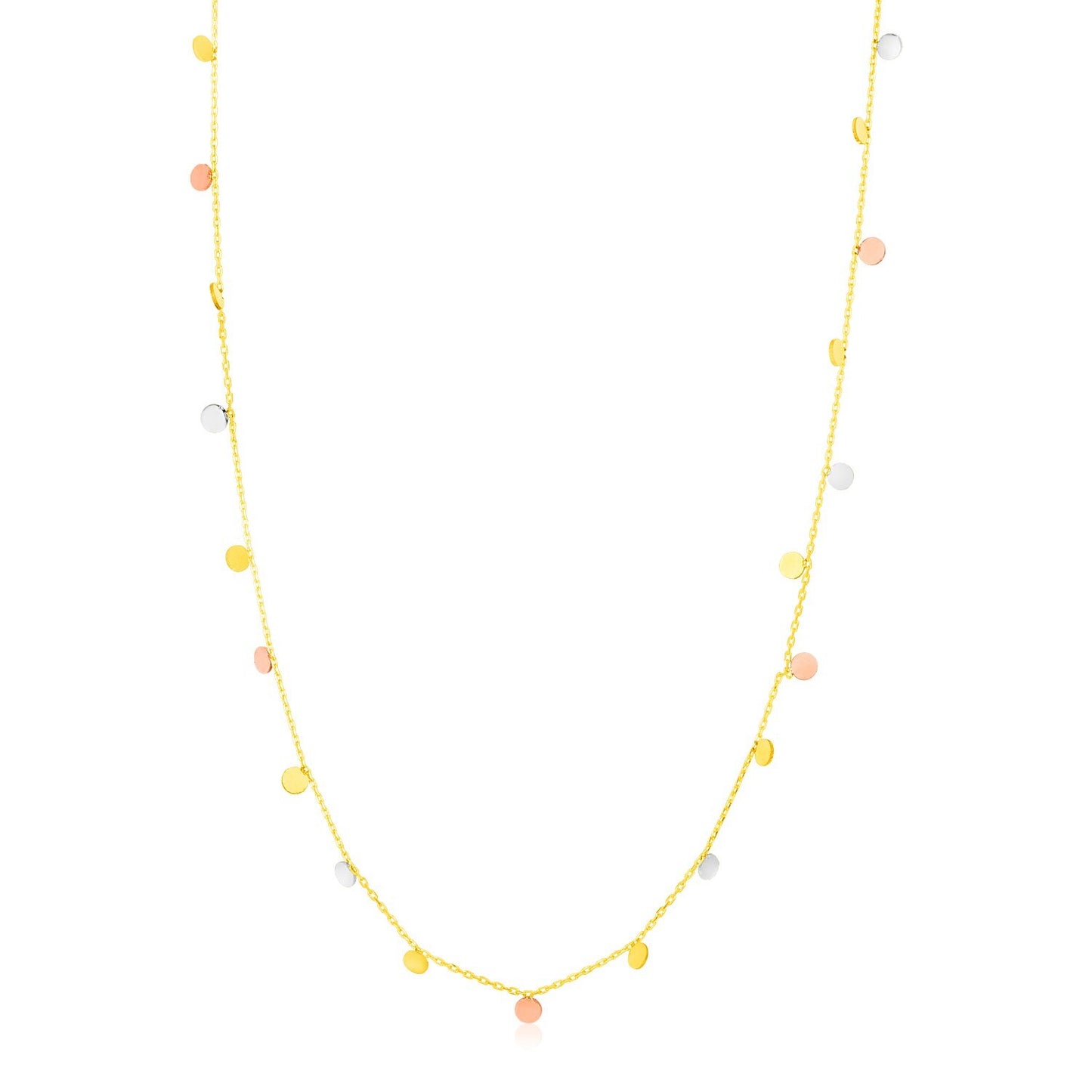 Size: 18'' - 14K Tri Color Necklace with Dangling Circles