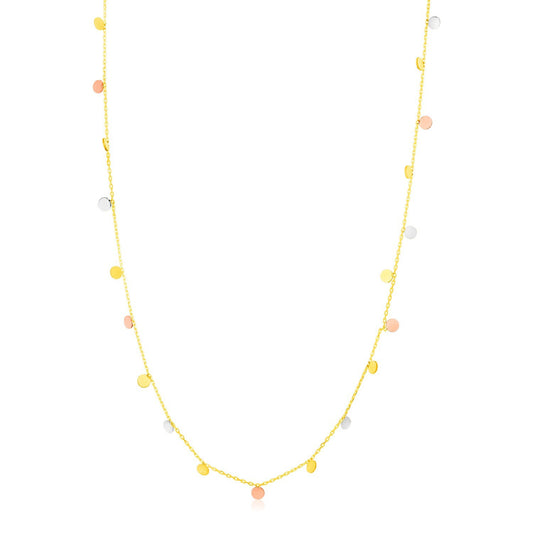 Size: 18'' - 14K Tri Color Necklace with Dangling Circles