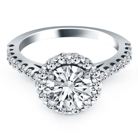 Size: 4.5 - 14k White Gold Cathedral Engagement Ring Mounting with Micro Prong Diamond Halo