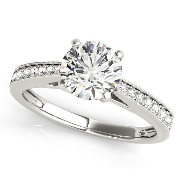 Size: 3.5 - 14k White Gold Antique Style Graduagted Diamond Engagement Ring (1 1/8 cttw)