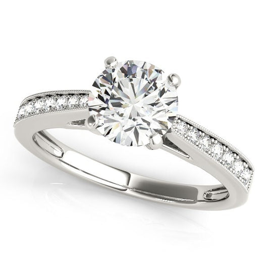 Size: 3 - 14k White Gold Antique Style Graduagted Diamond Engagement Ring (1 1/8 cttw)