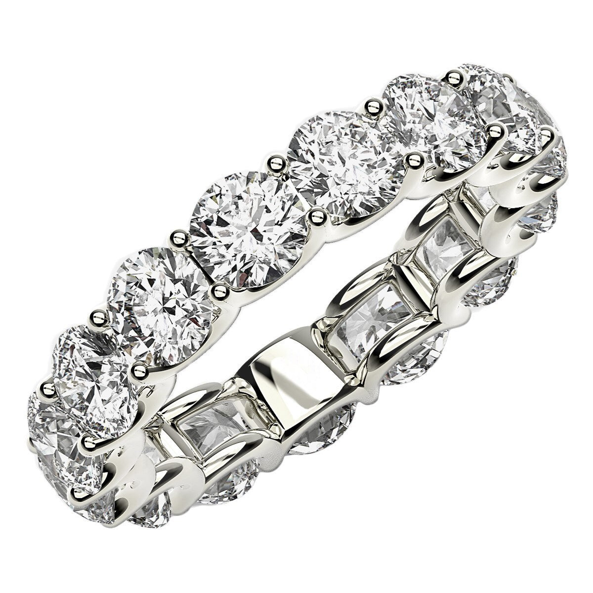 Size: 4.5 - Round Cut Lab Grown Diamond Eternity Ring in 14k White Gold (5 cttw FG/VS2)