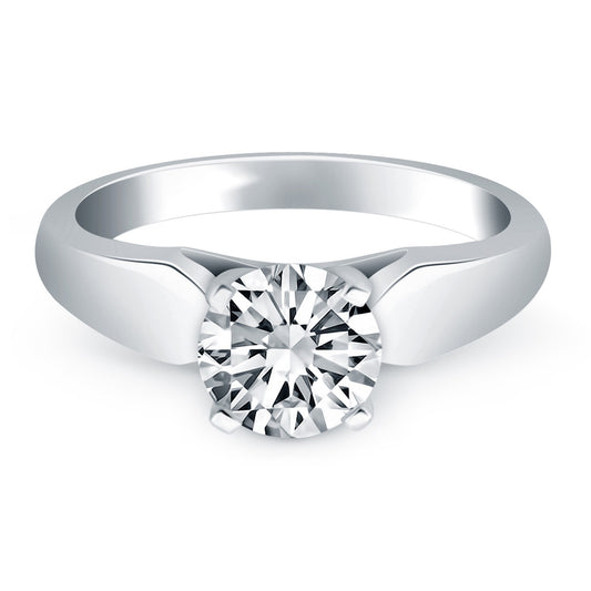 Size: 4 - 14k White Gold Tapered Cathedral Solitaire Engagement Ring