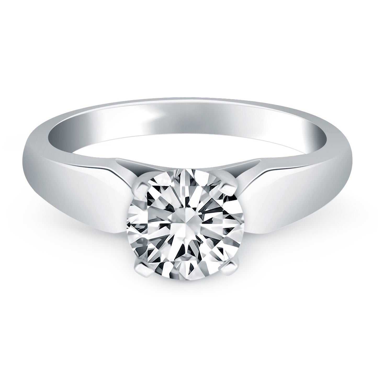 Size: 9 - 14k White Gold Tapered Cathedral Solitaire Engagement Ring