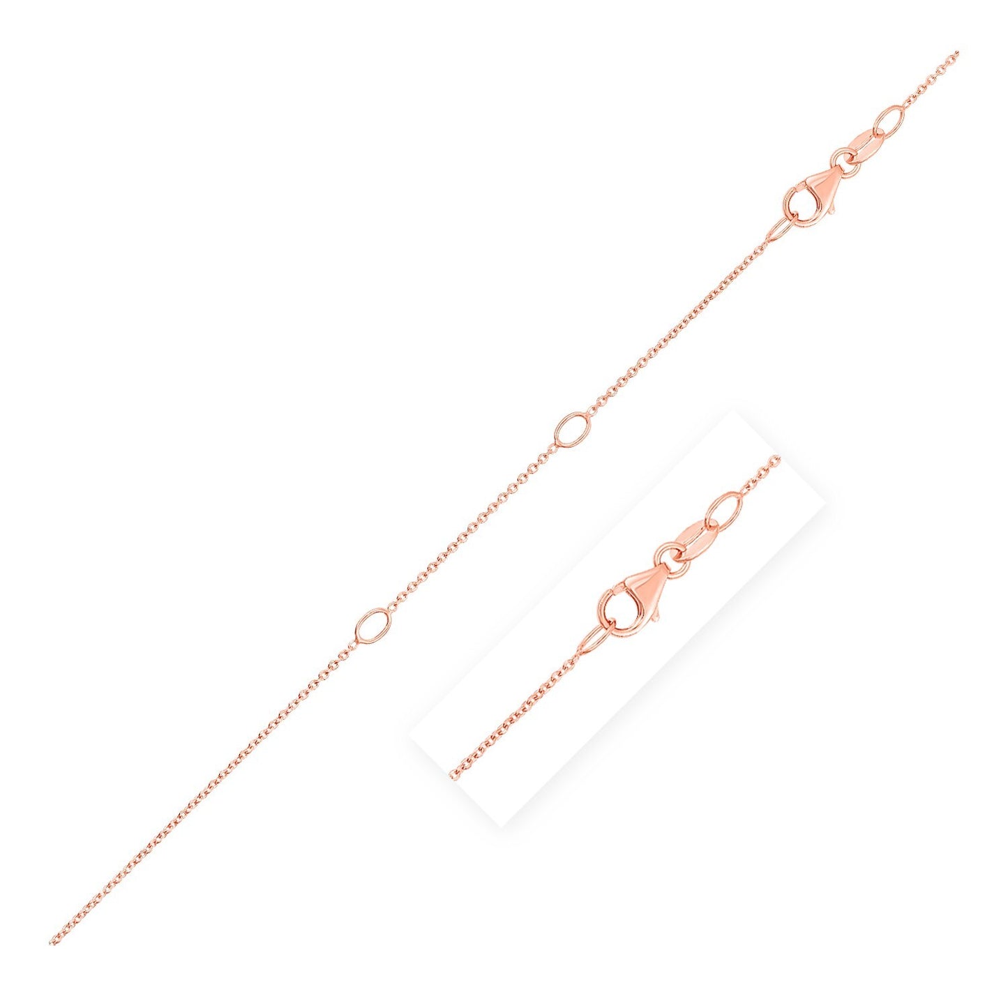 Size: 18'' - Double Extendable Cable Chain in 14k Rose Gold (0.97 mm)