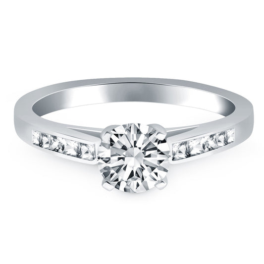 Size: 4.5 - 14k White Gold Cathedral Engagement Ring Mounting with Princess Cut Diamonds