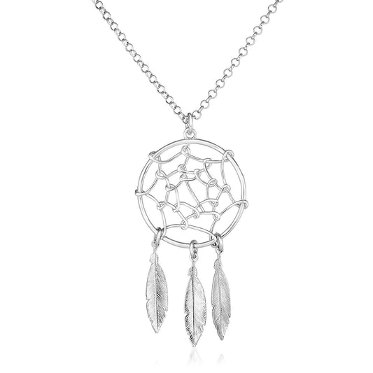 Size: 17'' - Sterling Silver 17 inch Necklace with Dream Catcher Pendant