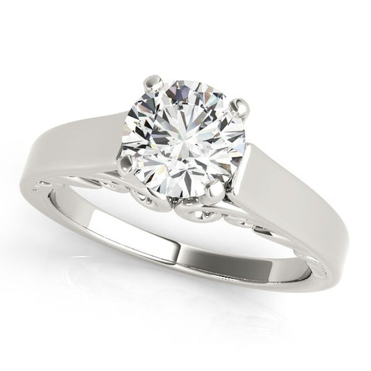 Size: 3.5 - 14k White Gold Antique Style Solitaire Round Diamond Engagement Ring (1 cttw)