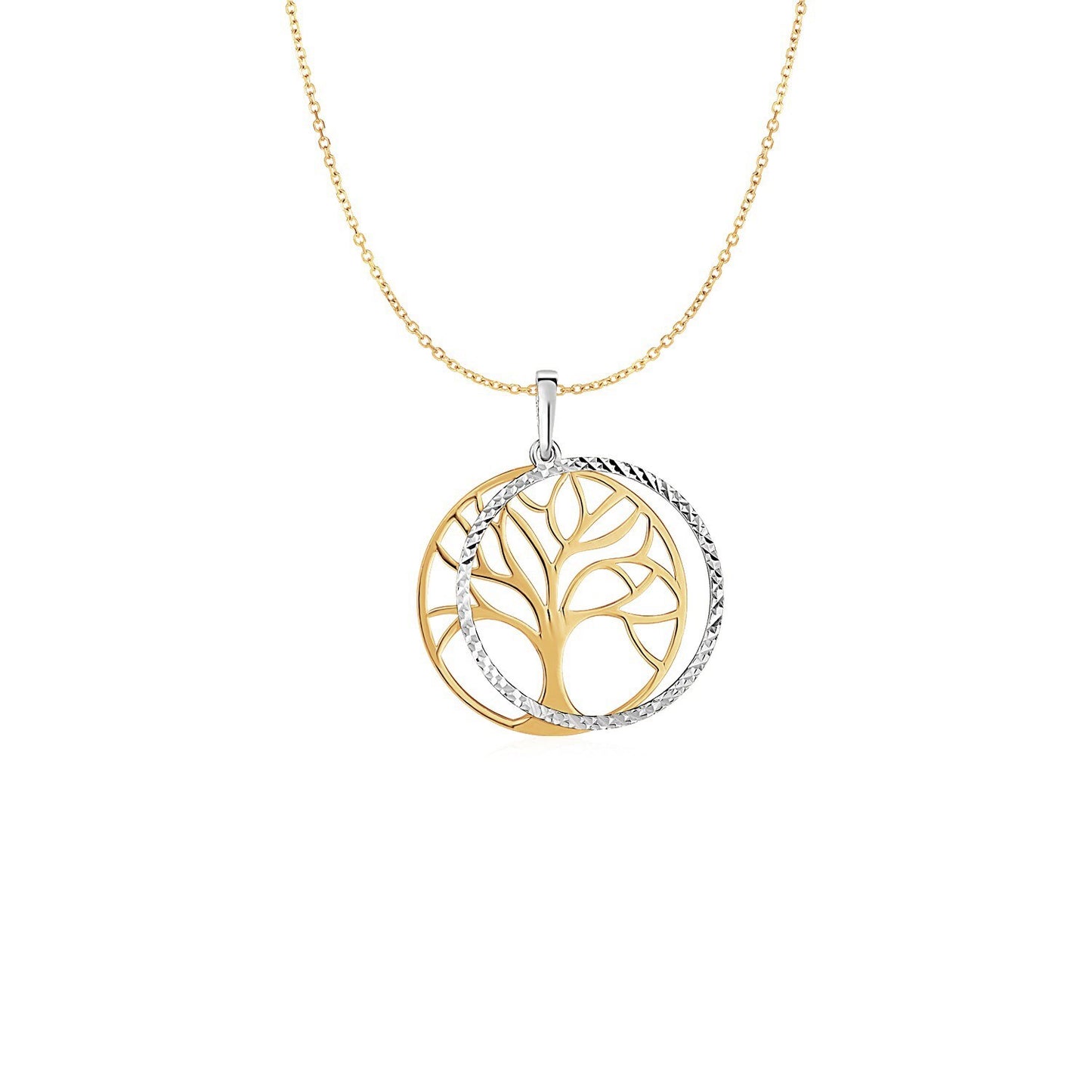 Size: 18 - Two Layer Tree Pendant in 14k Two Tone Gold