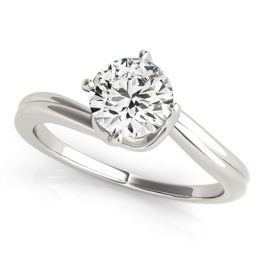 Size: 3.5 - 14k White Gold Bypass Style Solitaire Round Diamond Engagement Ring (1 cttw)