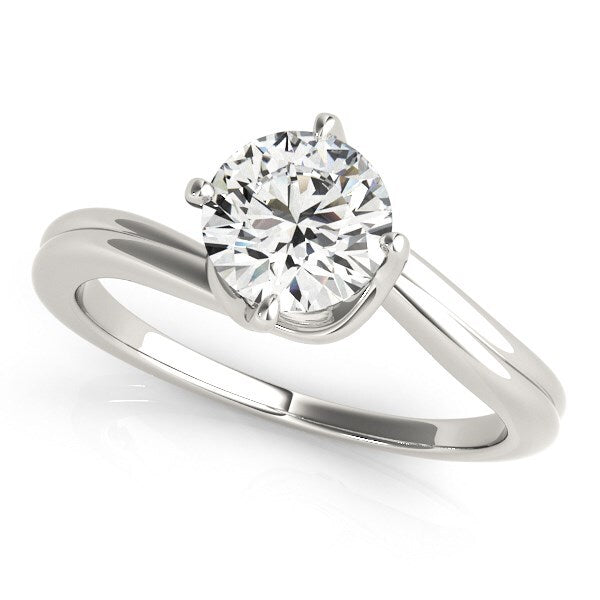 Size: 3 - 14k White Gold Bypass Style Solitaire Round Diamond Engagement Ring (1 cttw)