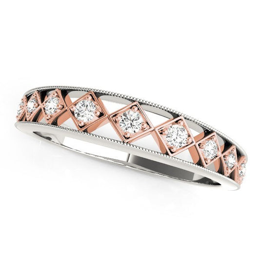 Size: 3.5 - 14k White Gold And Rose Gold Unique Diamond Wedding Band (1/10 cttw)